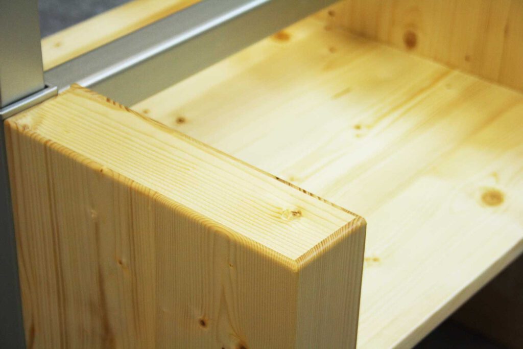 Tischgestell für Sofatisch aus Holz und Stahl stufenlos höhenverstellbar, Detail