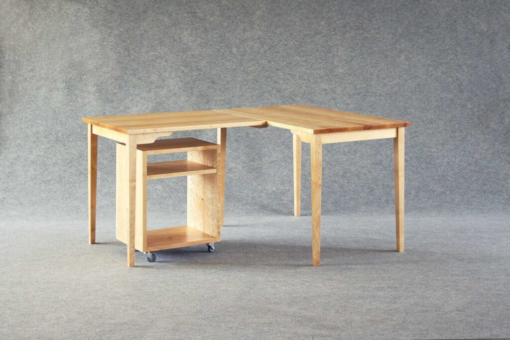 Massivholz Eck-Schreibtisch mit rollbaren Schrank